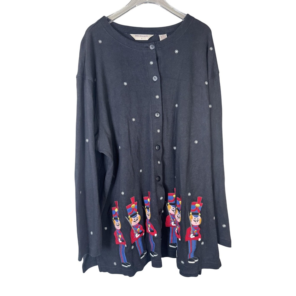 Bechamel Cardigan Sweater Womens 2X Black Toy Soldier Nutcracker Holiday Cotton